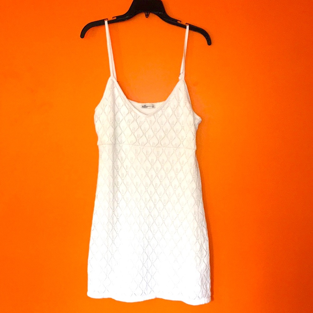 Hollister White Crochet Knit Slip Dress - Spaghetti Strap Size Large Junior 9/11